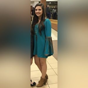 Judith March sz small dress- color is teal with brown fringe